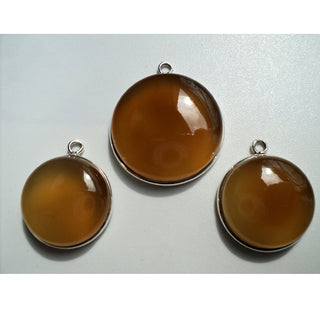 Bezel Gemstone Connectors, Sterling Silver And Brown Chalcedony 3 Piece Set For Earrings And Pendant