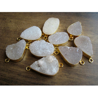 5pcs White Druzy Connectors, Natural Druzy, Gemstone Connectors, Bezel Connectors, Gold Vermeil Connectors, 25mm To 30mm Each Approx