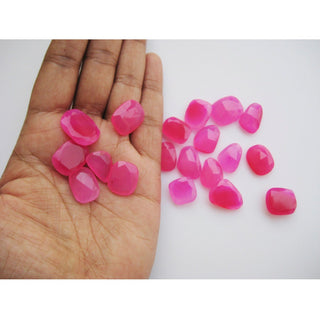 6 Pieces 12mm To 18mm Each Hot Pink Chalcedony Faceted Rose Cut Flat Back Pink Color Loose Cabochons RS7