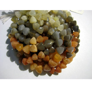 Multi Moonstone Faceted Trillion Beads, 8mm Orange Moonstone Grey Moonstone White Moonstone Gemstone Beads, Sold As 4 inch/8 Inch