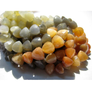 Multi Moonstone Faceted Trillion Beads, 8mm Orange Moonstone Grey Moonstone White Moonstone Gemstone Beads, Sold As 4 inch/8 Inch