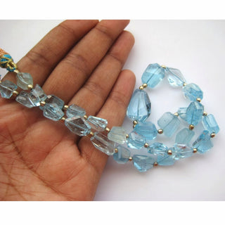 Blue Topaz Beads, Swiss Blue Topaz Necklace, Faceted Tumbles, 15mm To 8mm Each, 15 Inch Strand, 28 Pieces Approx