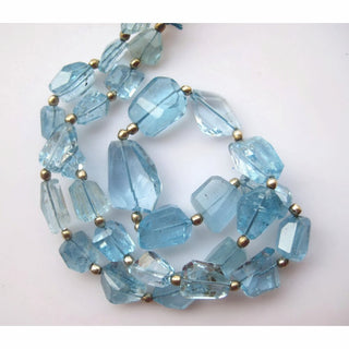Blue Topaz Beads, Swiss Blue Topaz Necklace, Faceted Tumbles, 15mm To 8mm Each, 15 Inch Strand, 28 Pieces Approx