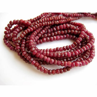 Ruby Beads, Micro Faceted Rondelle Beads, 5mm To 3mm Beads, 3 Strands, 19 Inches To 21 Inches Each