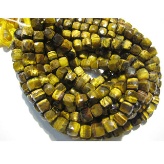 AAA Natural Tigers Eye  - 7x7mm Faceted Box Beads - 16 Pieces - 4.5 Inch Half Strand