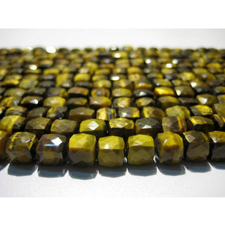 AAA Natural Tigers Eye  - 7x7mm Faceted Box Beads - 16 Pieces - 4.5 Inch Half Strand