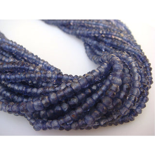 Wholesale Iolite Lot - 3mm Iolite Micro Faceted Rondelles - 3 Inches Each - Sold As 1 Strand/5 Strands