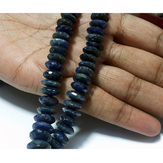 Sapphire Beads German Cut Faceted Rondelle Tyre Disc Beads, Size 8mm To 12mm, 8 Inch Half Strand, 50 Pieces