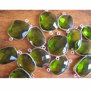 4 Pieces 16mm To 20mm Each Peridot Green Quartz Rose Cut Flat Loose Cabochons Bezel Connectors FF36