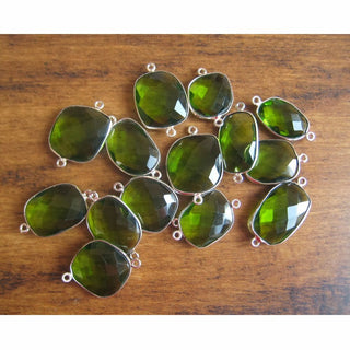 4 Pieces 16mm To 20mm Each Peridot Green Quartz Rose Cut Flat Loose Cabochons Bezel Connectors FF36