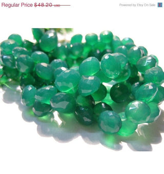 Green Onyx Beads/ Onion Briolettes/ Faceted Beads/ briolette beads - 44 Pieces - 7 mm- 8mm Each - 8 Inch Full Strand