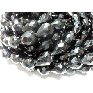 Black Spinel Briolettes, Faceted Spinel, Tear Drop Beads, Straight Drilled Beads, 6x8mm Briolette Beads, 9 Inch Hal