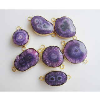 5pcs Purple Solar Quartz Connectors, Druzy Connector, Gemstone Connectors, Bezel Connectors, Gold Vermeil Connectors