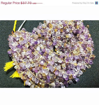 Natural Ametrine Faceted Teardrop Briolette Beads, 6mm To 11mm & 7mm To 13mm Ametrine Drops - 7 Inch Half Strand