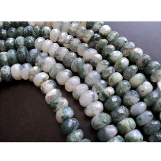 Moss Agate Faceted Rondelle Beads, Green Moss Agate 9mm Beads, Sold As 5 Inch Half Strand/10 Inch Strand, GFJP