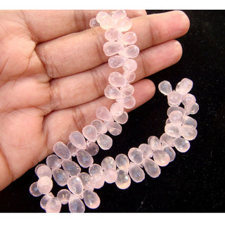 Rose Quartz, Micro Faceted, Tear Drop Beads, Briolette Beads - 11mm To 12mm Each - 30 Pieces