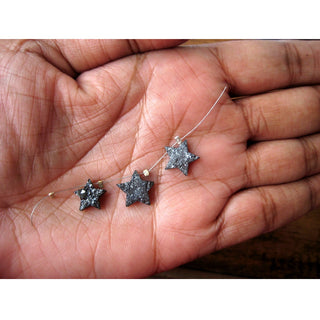 2 Pieces 9mm Each Matched Pairs Star Shaped Rough Diamonds, Grey Laser Cut Diamond Star Necklace