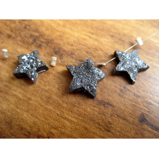 2 Pieces 9mm Each Matched Pairs Star Shaped Rough Diamonds, Grey Laser Cut Diamond Star Necklace