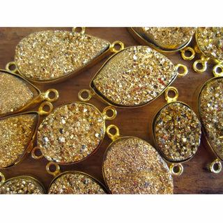 5pcs Gold Druzy Connectors, Gemstone Connectors, Bezel Connectors, Gold Vermeil Connectors, 14mm To 25mm Each