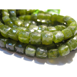 Green Garnet Beads, Micro Faceted Box Beads, 8mm Each Approx, 5 Inch Strand, 15 Pieces Approx, Green Garnet Box Beads
