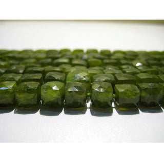 Green Garnet Beads, Micro Faceted Box Beads, 8mm Each Approx, 5 Inch Strand, 15 Pieces Approx, Green Garnet Box Beads