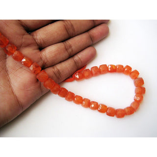 Carnelian Box Beads, Faceted Carnelian, Carnelian Stone, 7mm Beads, 9 Inch Strand, 30 Pieces Approx