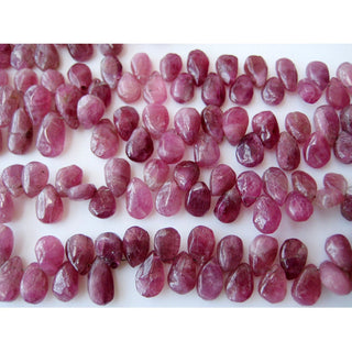 Pink Tourmaline Briolette, Pear Beads, Raw Pink Tourmaline, 10mm Beads, 45 Pieces Approx, 8.5 Inch Strand