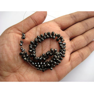 5mm To 3mm Each Tear Drop Black Diamond Briolette Beads, Natural Black Faceted Diamond Beads, Sold As 4 Inch/8 Inch Strand, DF9