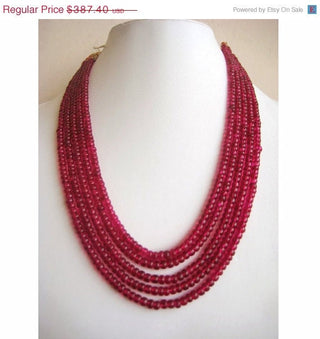 Ruby Multi Strand Necklace, Imitation Ruby, Rondelle Beads, Plain Rondelles, 5mm Each, 5 Strands, 13 Inch To 18 Inc