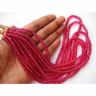 Ruby Multi Strand Necklace, Imitation Ruby, Rondelle Beads, Plain Rondelles, 5mm Each, 5 Strands, 13 Inch To 18 Inc