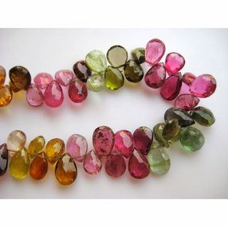 AAAgems/Tourmaline Beads/Multi Tourmaline/Gemstone Beads/Pear Beads/Faceted Gemstones/Approx 7mm To 8mm/36 Pieces Approx