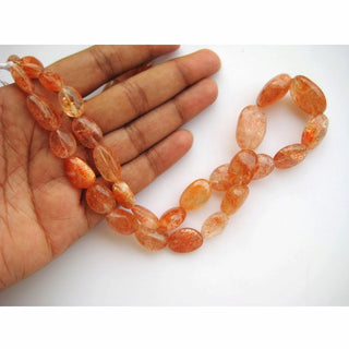 SunStone Beads, Plain Oval Beads, 8x13mm To 14x20mm Beads, 14 Pieces, 7.5 Inch Strand, Wholesale Price