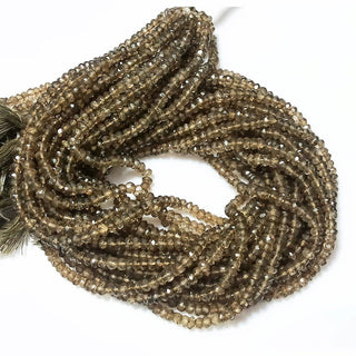 14 Inches 4mm Wholesale Smoky Quartz Micro Faceted Coated Quartz Rondelle Beads, Sold As 5 Strand/50 Strands, SKU-WS08