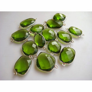 4 Pieces 16mm To 20mm Each Peridot Green Quartz Rose Cut Flat Loose Cabochons Bezel Connectors FF36