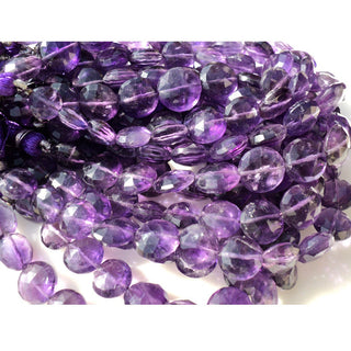 Amethyst Faceted Coin Beads, 10mm Natural Amethyst Coins, Sold As 3.5" And 7 Inch Strand