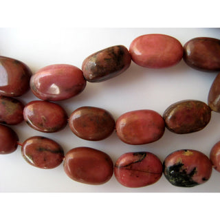 Rhodonite Beads, Rhodonite Stone, Oval Beads, 12mm To 17mm Beads, 14 Pieces, 8 Inch Half Strand
