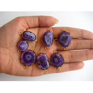 5pcs Purple Solar Quartz Connectors, Druzy Connector, Gemstone Connectors, Bezel Connectors, Gold Vermeil Connectors