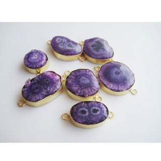 5pcs Purple Solar Quartz Connectors, Druzy Connector, Gemstone Connectors, Bezel Connectors, Gold Vermeil Connectors