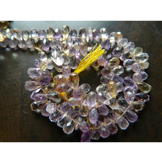 Natural Ametrine Faceted Teardrop Briolette Beads, 6mm To 11mm & 7mm To 13mm Ametrine Drops - 7 Inch Half Strand