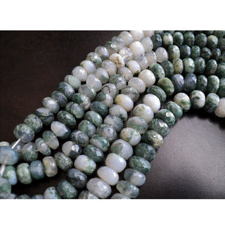 Moss Agate Faceted Rondelle Beads, Green Moss Agate 9mm Beads, Sold As 5 Inch Half Strand/10 Inch Strand, GFJP