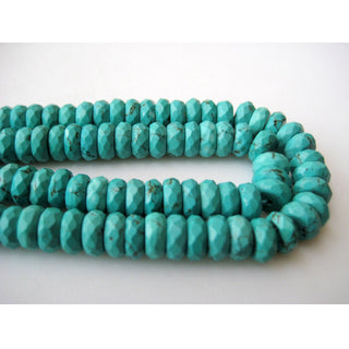 Turquoise Faceted Rondelle Beads, Chinese Turquoise, 8mm Beads, Sold As 8 Inch Strand/16 Inch Strand