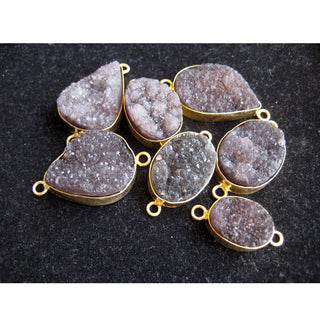 5pcs Grey Druzy Connectors, Gemstone Connectors, Bezel Connectors, Gold Vermeil Connectors, 20mm To 28mm Each Approx