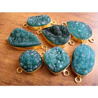 5pcs Emerald Green Druzy Connectors, Gemstone Connectors, Bezel Connectors, Gold Vermeil Connectors, 20mm To 28mm Each Approx