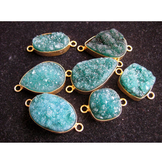 5pcs Emerald Green Druzy Connectors, Gemstone Connectors, Bezel Connectors, Gold Vermeil Connectors, 20mm To 28mm Each Approx