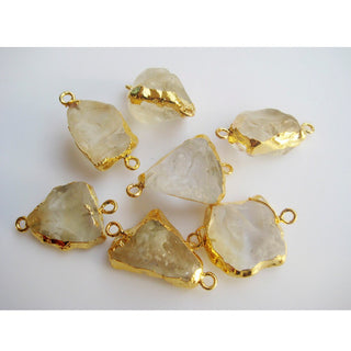 Raw Citrine Crystal Raw Gemstone Electroplated Connectors, Natural Citrine Connectors, Citrine Rough, 5 Pieces, 22mm To 30mm Approx