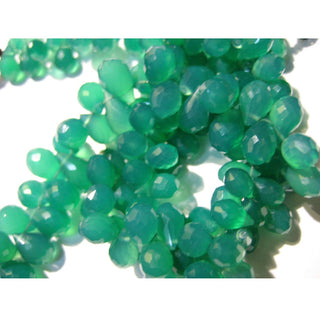 Green Onyx/ AAA Gemstone/ Tear DropBead/ Faceted Briolettes - 30 Pieces Approx - 6x10mm Each - 4 Inch Half Strand