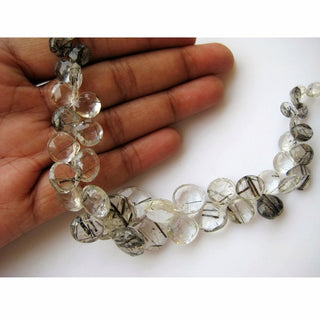 Rutile Quartz Heart Briolette, Faceted AAA Gems Beads, 12mm To 6mm Each, 25 Piece/50 Pieces, Sold As 4.5 Inch Half Strand/9 Inch Full Strand