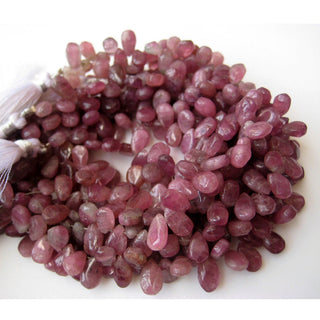 Pink Tourmaline Briolette, Pear Beads, Raw Pink Tourmaline, 10mm Beads, 45 Pieces Approx, 8.5 Inch Strand