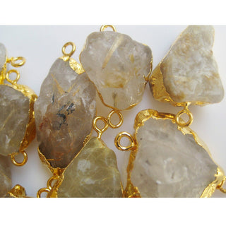 Gold Rutilated Quartz Connector, Raw Gemstone Connectors, Natural Gold Rutile Connectors, Gold Rutile Rough, 5 Pieces, 22mm To 28mm Approx