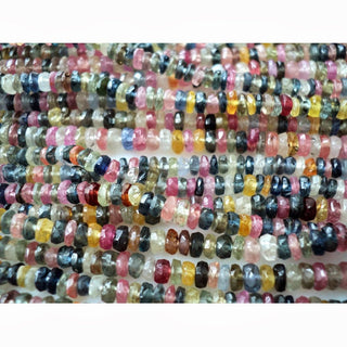 5 Strands, Wholesale Multi Sapphire Faceted Rondelle Beads Sapphire Rondelle Beads 3mm To 3.5mm Beads/ 15 Inches Each